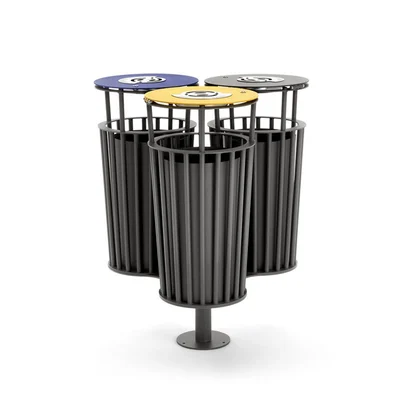 triple ground bolted litter bin with Lid